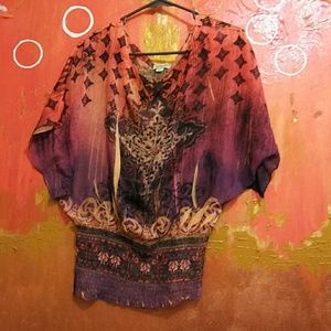 One World Artistic Colorful Sheer Blouse